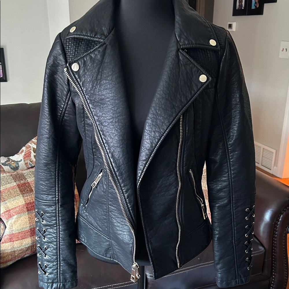 Guess Black Leather Biker Jacket